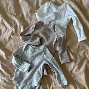 GAP Ribbed Long Sleeve Baby Bodysuit Trio - White, Tan, Grey